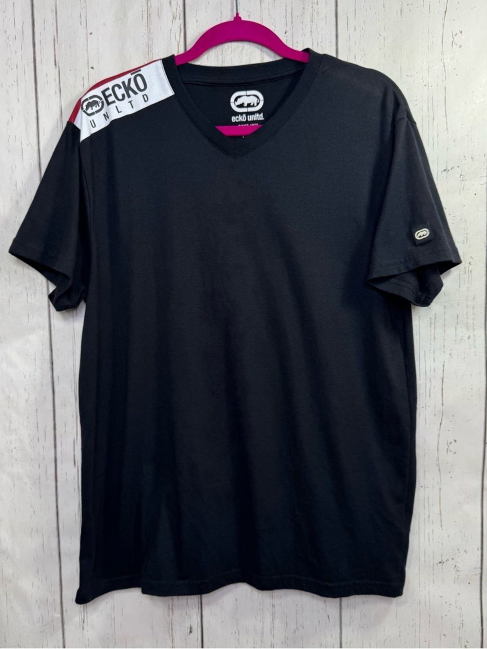 Ecko Unlimited Black Graphic Logo T Shirt Streetwear Y2K Skater Size L Grunge
